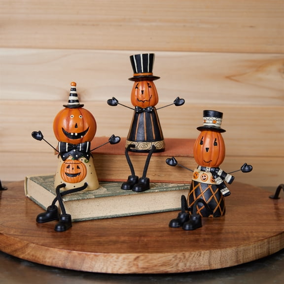 Melrose 55954DS Jack o Lantern Shelf Sitter, Orange & Black - Set of 3
