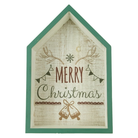 11.75" Green Merry Christmas House Shaped Wall Sign