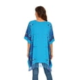 thumbnail image 6 of Beautybatik Blue Women Plus Size Tunic Tops Boho Flora Printed Short Sleeve V Neck Shirt 3x, 6 of 7
