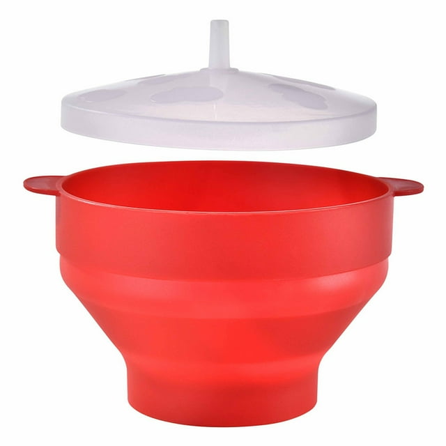 Recipiente Plegable para Horno, Redondo, Portátil, con Tapa, para Uso Doméstico, Color Rojo.