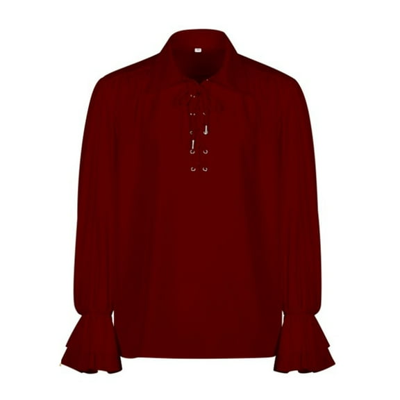 FYEGRE Men Court Style Long Sleeved Shirt for Halloween Celebrations Gothic Ruffled Shirt for Festivals for Events and Themed Parties Red XXL