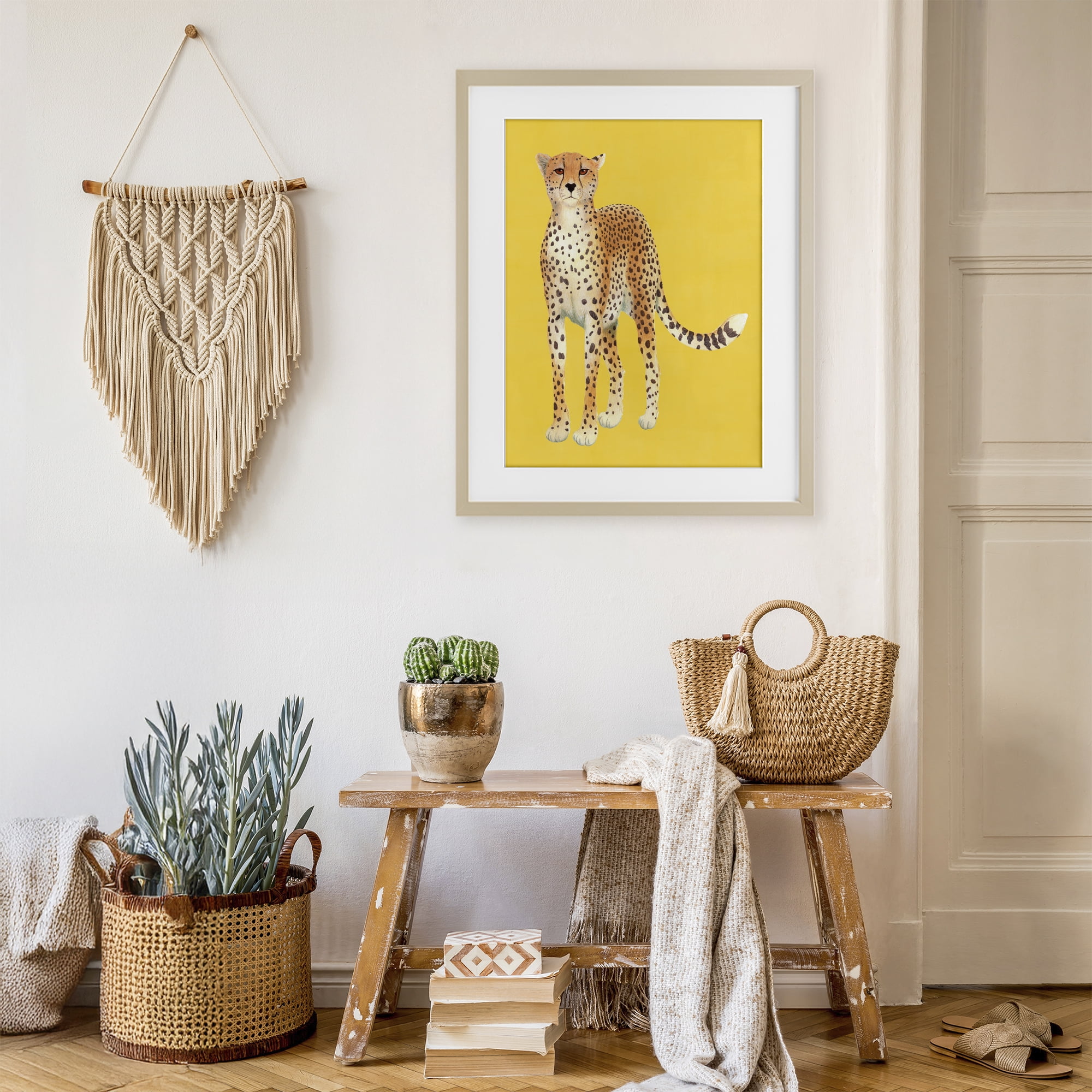 Stupell Industries Exotic Cheetah over Yellow Birch Framed Print Under Glass, design by Karolina Sato