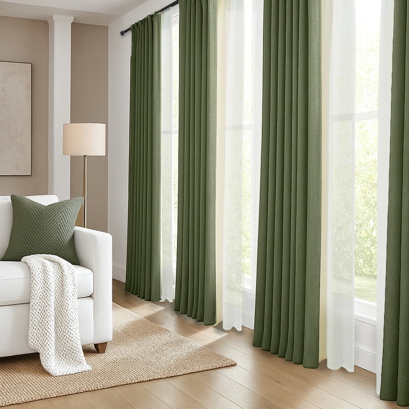Topfinel YellowGreen Faux Linen Ombre Sheer Curtains,Semi Voile Gradient Rod Pocket Curtains for Bedroom and Living Room, Set of 2 Window Curtain Panels, 54 x 84 Inch Long