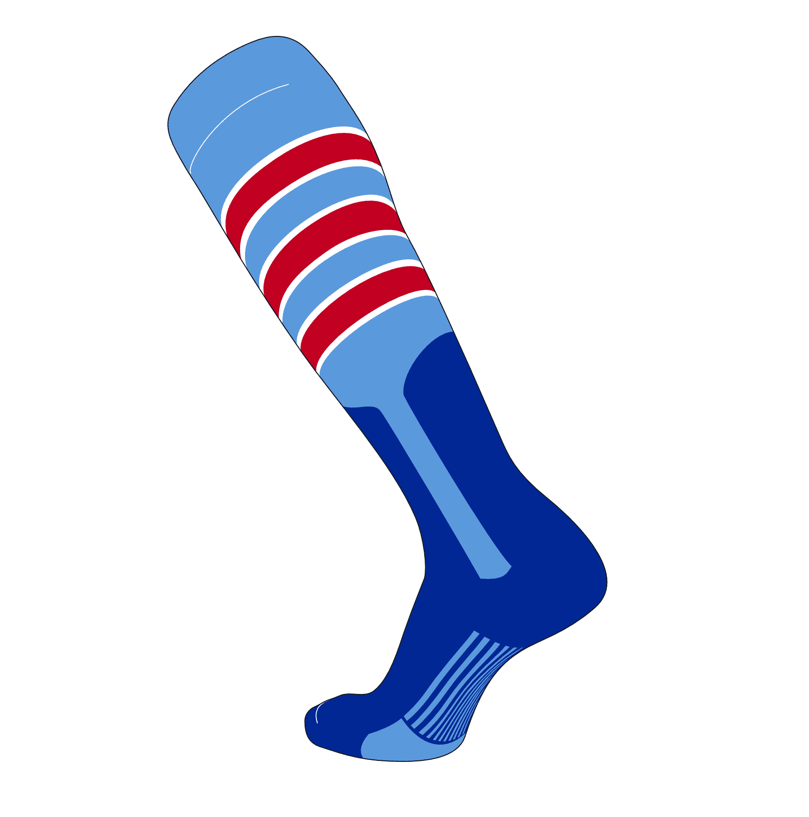 TCK Elite Baseball Knee High Stirrup Socks (D, 9in) Baby Blue, White, Red, Royal (M)