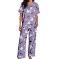 thumbnail image 4 of FASHOFT Women's 2 Piece Holiday Pajamas Soft Long Sleeve Button Down Sleepwear Top and PJ Pants Loungewear Set Light Purple L, 4 of 6