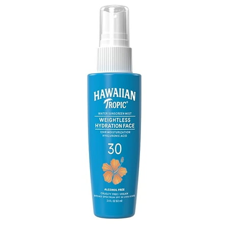 Hawaiian Tropic Weightless Hydration Water Mist for Face SPF 30 | Stocking Stuffers for Adults, Christmas Gifts, Winter Vacation Essentials, Sunscreen Travel Size, Sunscreen for Dry Skin, 2.1oz.