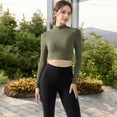 thumbnail image 4 of Women's Long Sleeve Crop Top with Open Back and High Neck - Medium, Olive Green, 4 of 7
