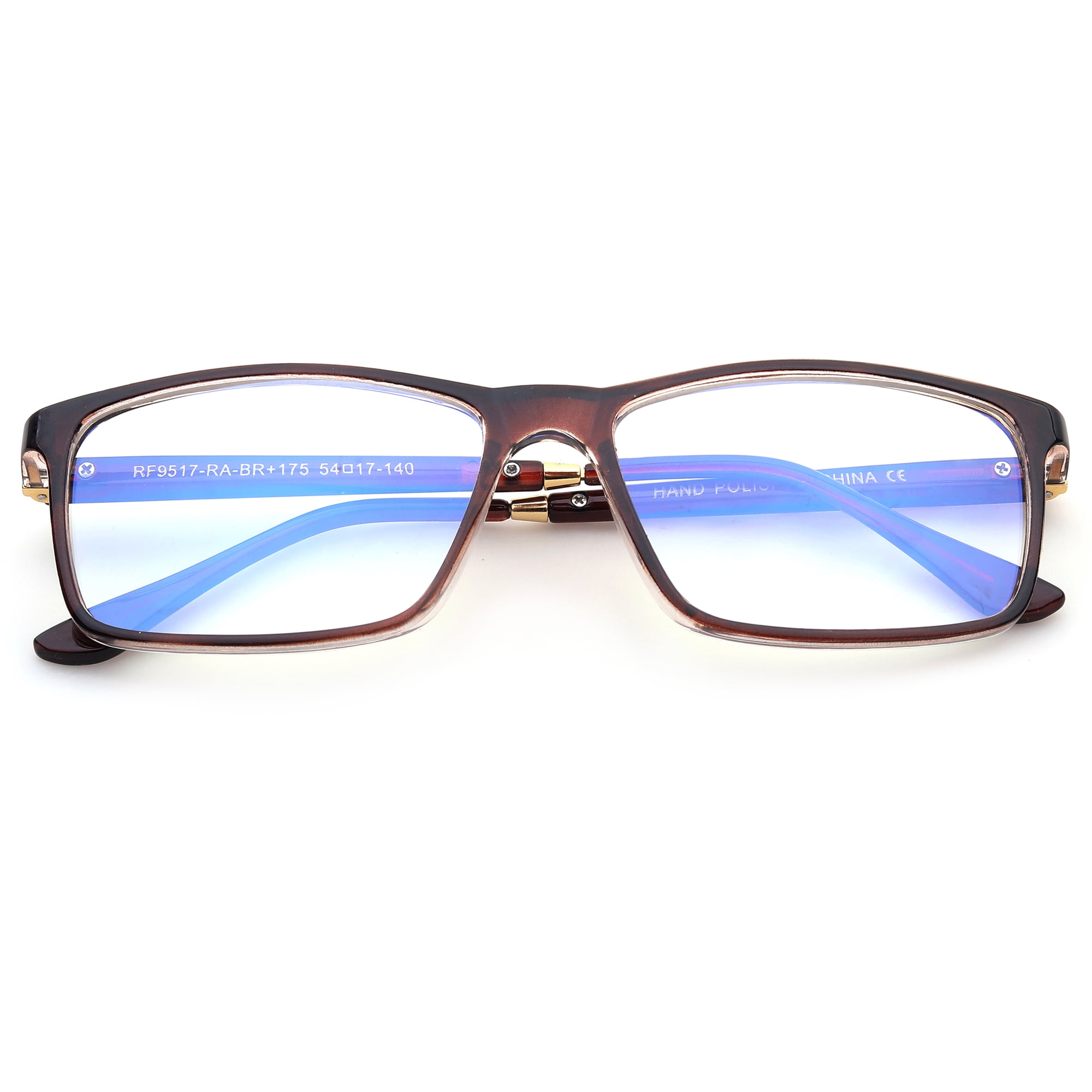 Blue Ray Blocking Lens Light Weight Rectangular Medium/Large Size Frame Spring Temple Computer Reading Glasses for Men, Reading Glasses +2.00 With Hard Case