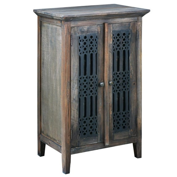 Cottage Solid Wood Deco Carved Hall Cabinet in Distressed Black/Raftwood Brown