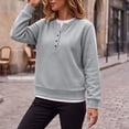 thumbnail image 3 of cocolona Womens Sweatshirts no Hood Crew Neck Patchwork Casual Long Sleeve Button Trendy Pullover Sweatshirts, 3 of 7