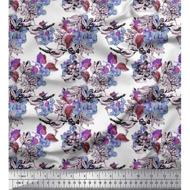 Soimoi Poly Georgette Fabric Berries,Floral & Bird Fabric Prints by Yard 52 Inch Wide