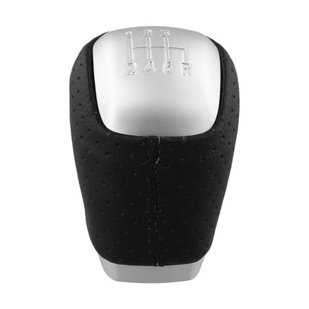 Black Leather 6 Speed Gear Shift Knob for Range Rover Evoque 2011-2018, Hand-Stitched Soft Grip ABS PU Replacement, OEM LR024719 LR024721(Perforated)