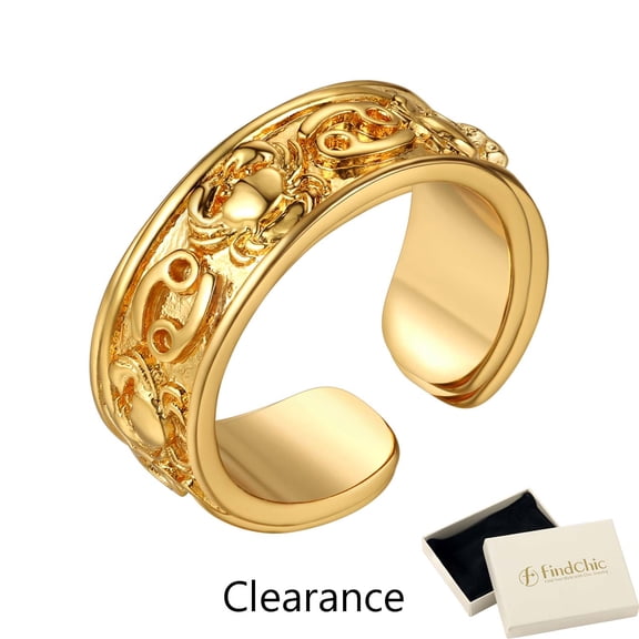 Findchic 14K Gold Plated Signet Rings for Women, Symbolic Constellation or Love Charm Open Rings Adjustable Ring for Her/Mom, Christmas Birthday Gift with Box