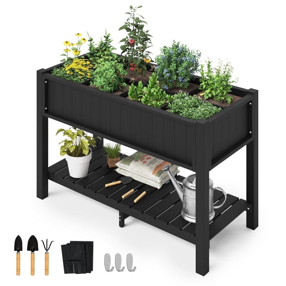 Dycanpo Large Raised Garden Bed with Tools and Shelf, HDPS Planter Box for Gardening Vegetables