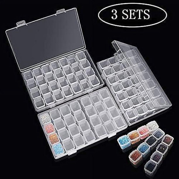 Paquete de 3 cajas de almacenamiento transparentes con 28 mini compartimentos, pintura de diamantes 5d y herramientas de punto de cruz para manualidades.