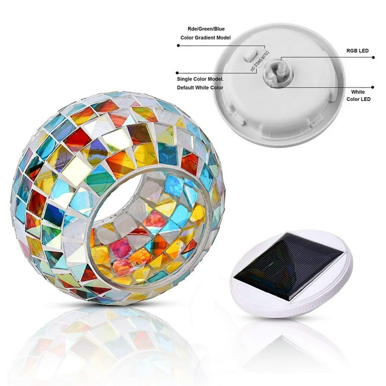 QiShi Solar Powered Mosaic Glass Ball Garden Lights