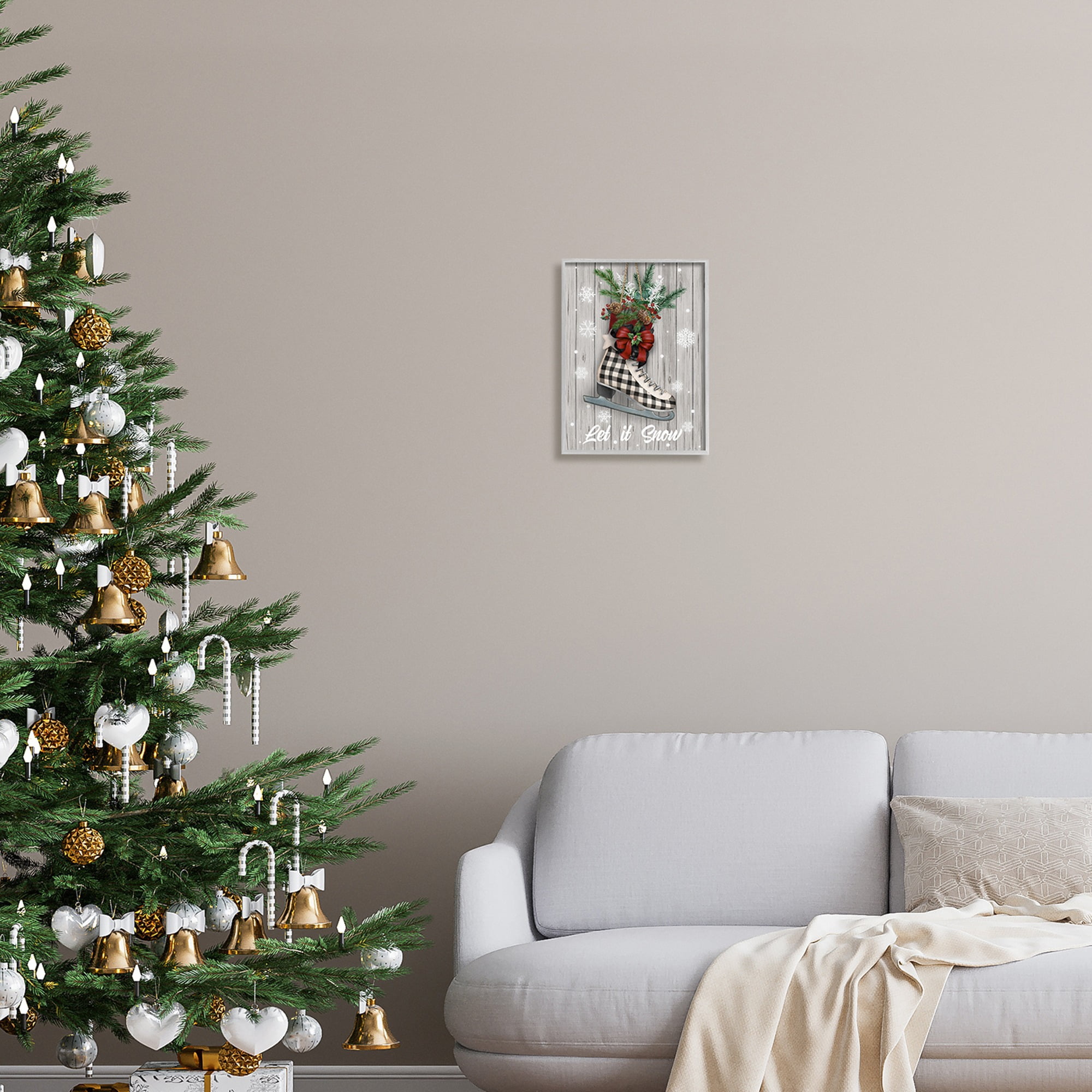Stupell Industries Let it Snow Ice Skate Holiday Painting Gray Framed Art Print Wall Art, 11 x 14