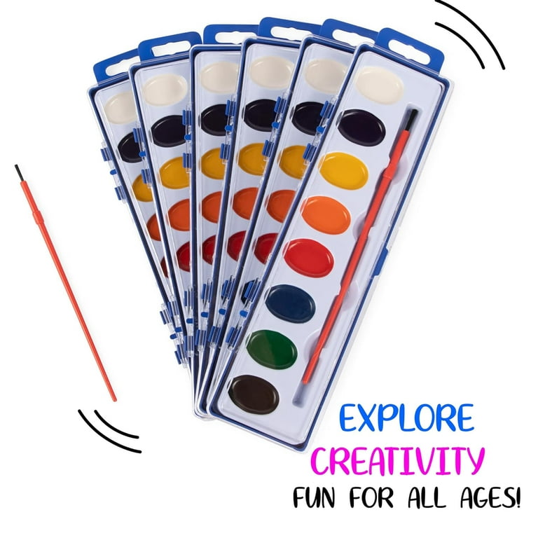  Mini Watercolor Paint Set For Kids and Toddlers, 5 Color Tray  with Paint Brush Included, Birthday Party, Events and Gatherings (48-Pack)  : Toys & Games