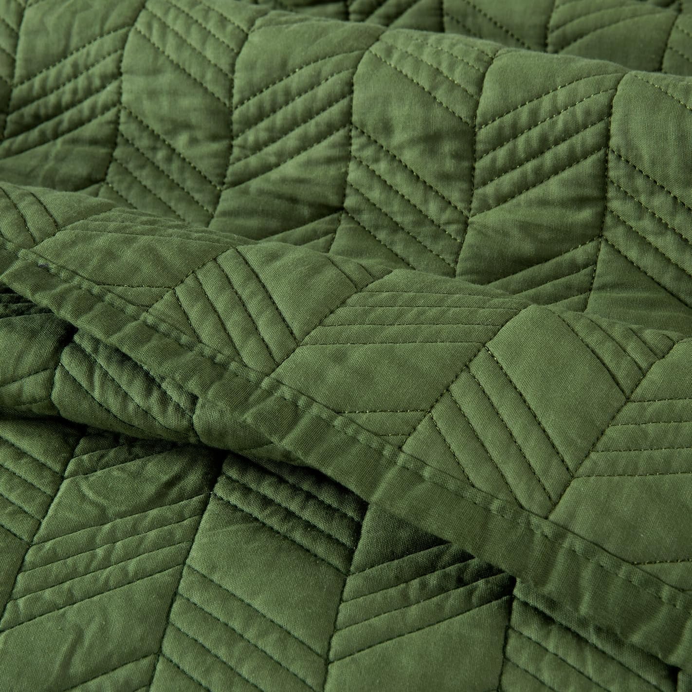 Chezmoi Collection Roswell Geometric Striped Solid Cotton Lightweight Quilt for All Seasons, 3-Piece Quilt Set, King, Loden Green