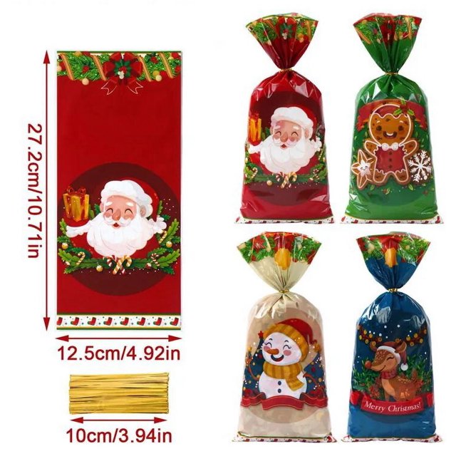 Bolsas de regalo de Papá Noel para Navidad, suministros de embalaje de galletas, 25/50 piezas, 2023