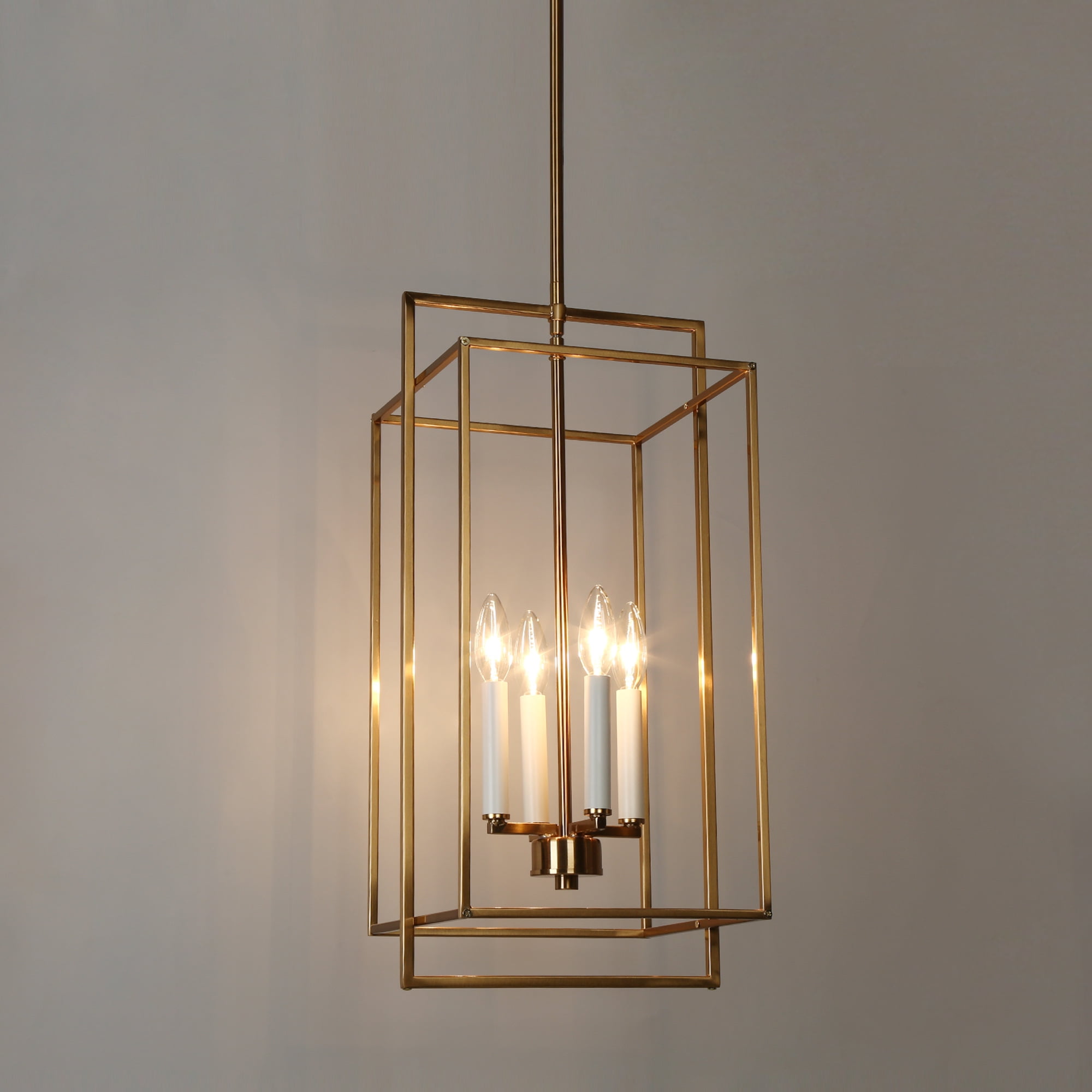 LNC 4-Light Polished Gold and White Candle Modern Linear Hanging Kitchen Island Light