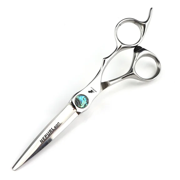 1pcs Flat Clipper  cutting  Professional 440c Steel 6 '' Green Gem Hair Scissors Cutting Barber Tools Tiger Haircut Thinning Shears Hairdresser Scissors