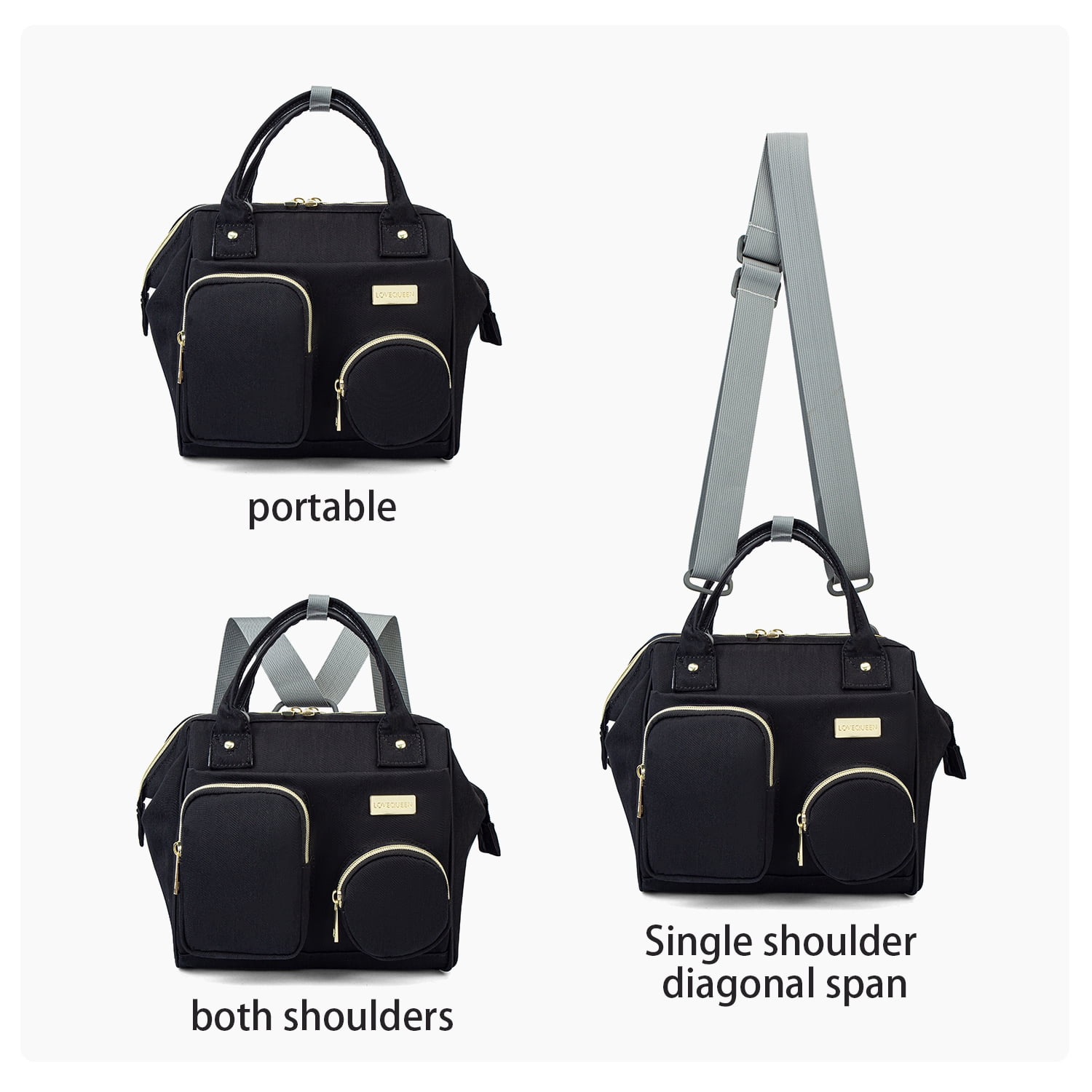 COUTUDI Mini Convertible Waterproof Fabric Diaper Bag Backpack, Gray