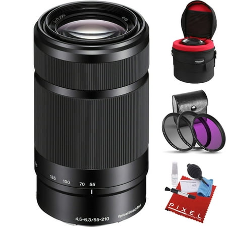 Sony E 55-210mm f/4.5-6.3 OSS Lens (Silver) with Heavy Duty Lens Case and Pro Filter