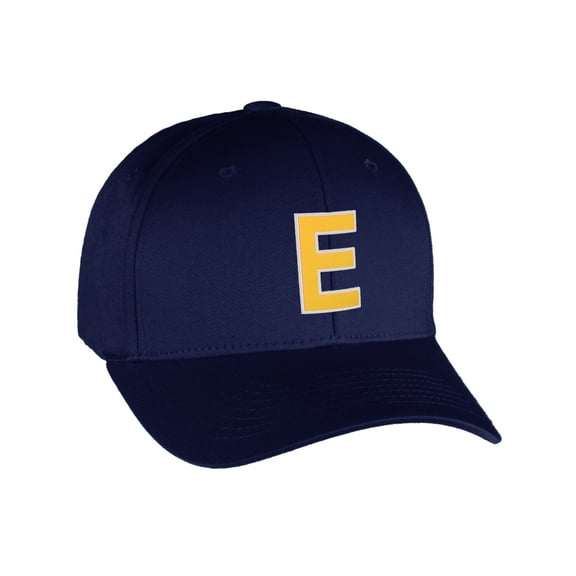 Flexfit Baseball Hat Custom Letter Initials A to Z Curved Bill, Navy Cap Wh Yw