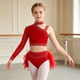 thumbnail image 5 of iiniim Girls Dance Outfits 2-Piece Rhinestones Crop Top and Ruffles Feather Skirt Set Dancewear Red 16, 5 of 7