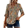 thumbnail image 5 of VDJ Shirts for Women 3/4 Length Dressy Casual Flowy V Neck Shirts Summer Fall Flowy Vintage Printed Business Work Tunic Clothing Size S, 5 of 5