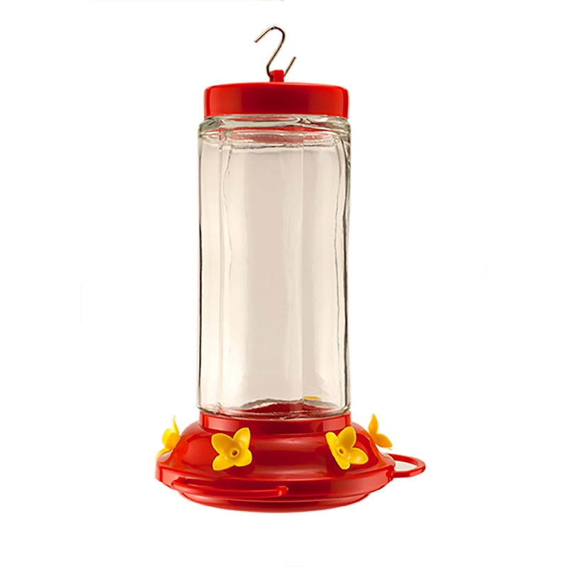 Audubon NA35227 30 Oz Red & Clear Glass Swirl Hummingbird Feeder