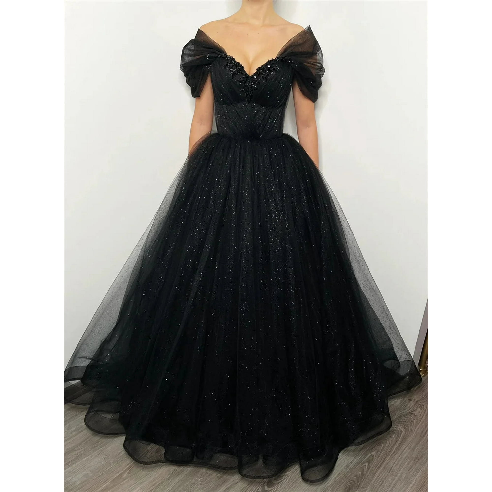 Black Prom Dresses Off the shoulder Glitter Evening Dress Vestidos Fe Fiesta Tulle Corset Wedding Frmal Party Dresses