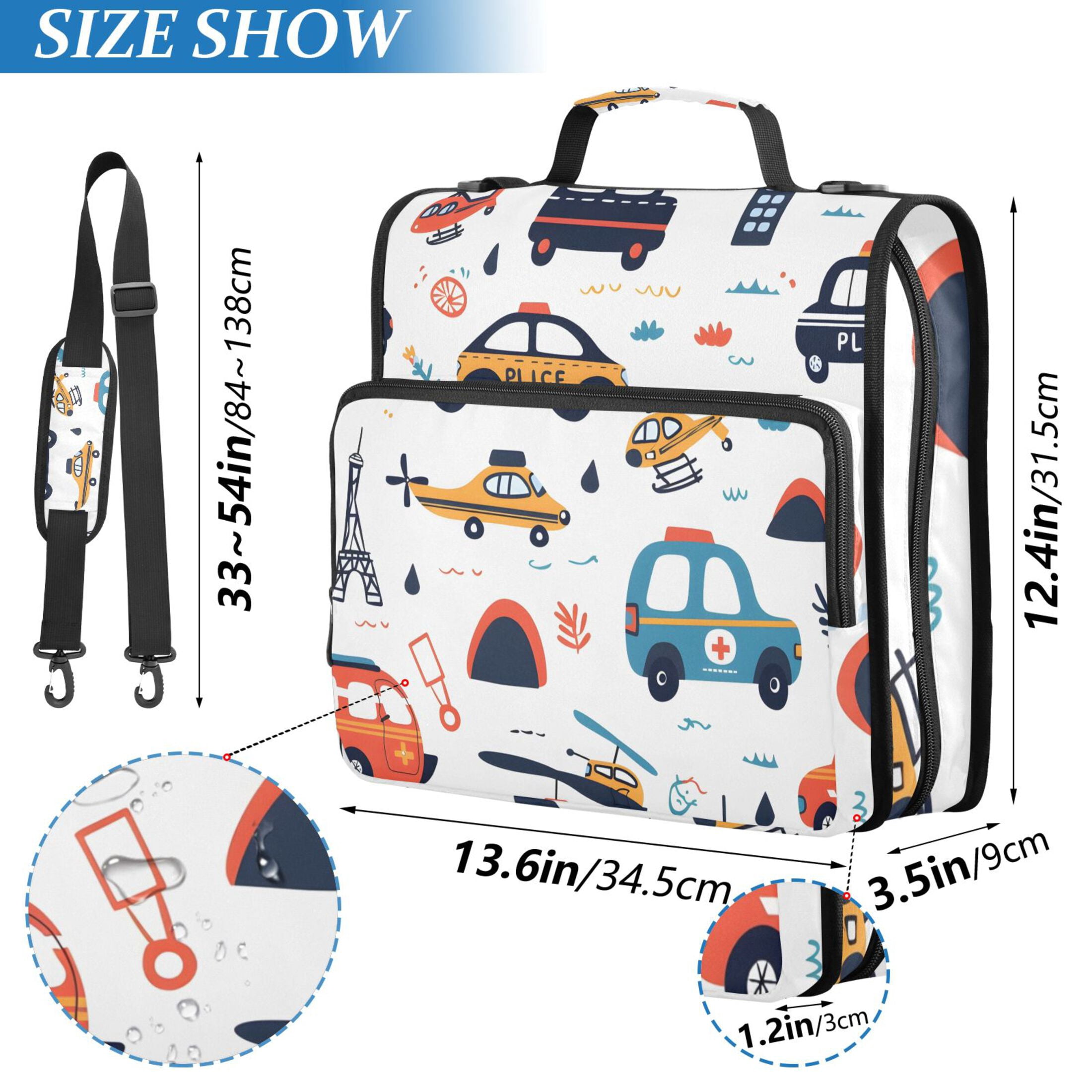 ALAZA Zipper Binder Cute Car Airplane 3 Ring Trapper Keeper File Folder Organizer Bag