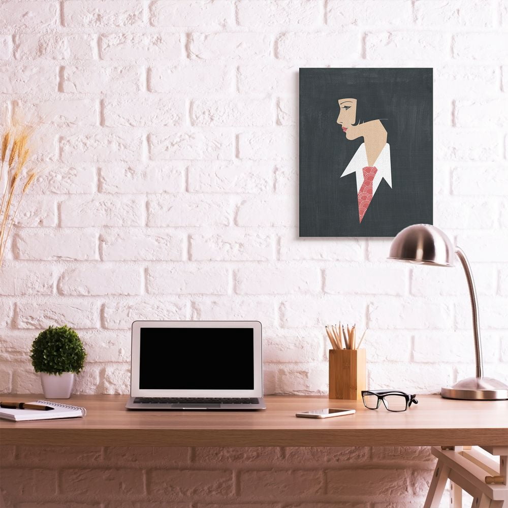 Stupell Industries Retro Pop Female Portrait Fashion Tie Detail Canvas Wall Art Design by Grace Popp
