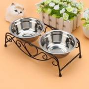 EBTOOLS Pet Bowl, Raised Double Stainless Steel Pet Dog Cat Food Water 2 Bowls Dish Bowls Stand
