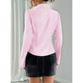 thumbnail image 6 of Women'S Striped Button Down Crop Shirt Long Sleeve Fitted Blouse Work Shirt Top Pink L, 6 of 7