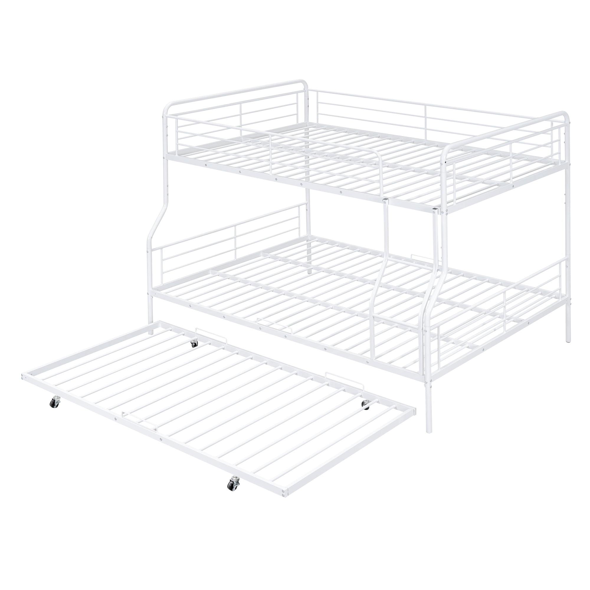 Aukfa Full XL over Queen Metal Bunk Bed with Trundle Bed for Teens, Adults, Dorm, White