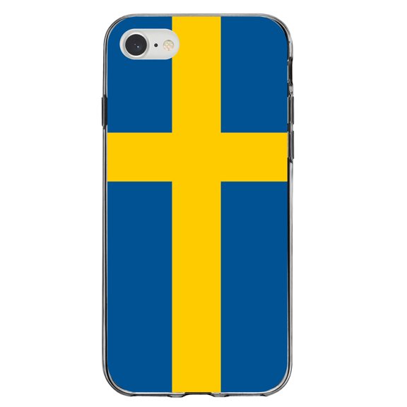 DistinctInk Clear Shockproof Hybrid Case for iPhone 7 8 SE (2020 Model) 4.7" Screen TPU Bumper Acrylic Back Tempered Glass Screen Protector - Sweden Flag
