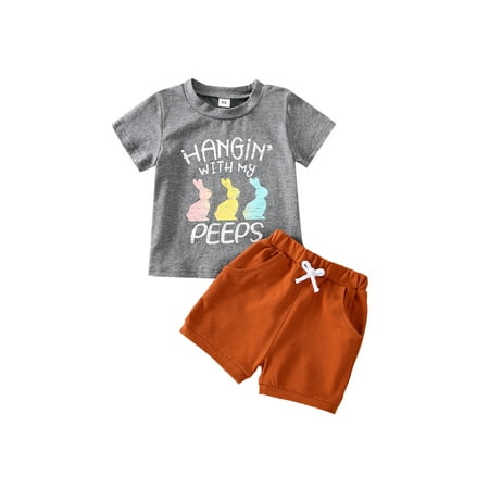 

aturustex Newborn Baby Boy Easter Clothes Set 6M 12M 18M 24M 3T 4T 5T Summer Bunny Short Sleeve T-Shirt Tops Drawstring Shorts Boy Casual Outfits