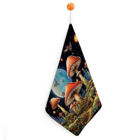 

Patifu Mushroom Butterflies Full Moon Reusable Hand Towels 11.8x11.8in Ultra-Fine Fiber Kitchen Towels 2pcs