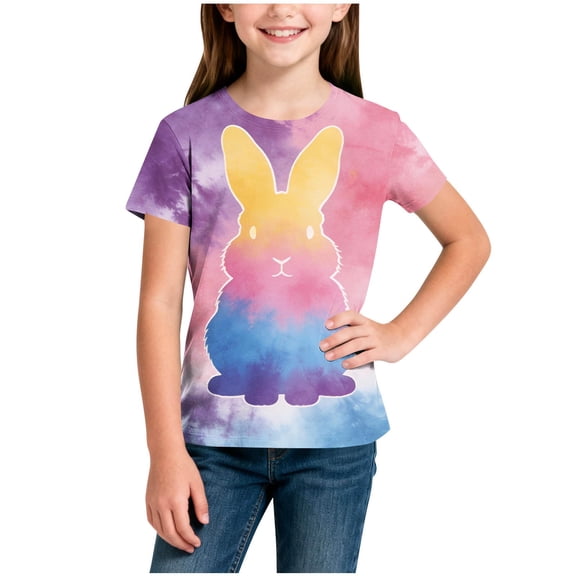 Auroural Girls Short Sleeve Shirts Size 8-10 Shirts for Girls Children'S Short Sleeved Tie-Dye Easter Printed Rabbit Printed T-Shirt Girls Summer Shirts Round Neck Half Sleeved Casual Versatile