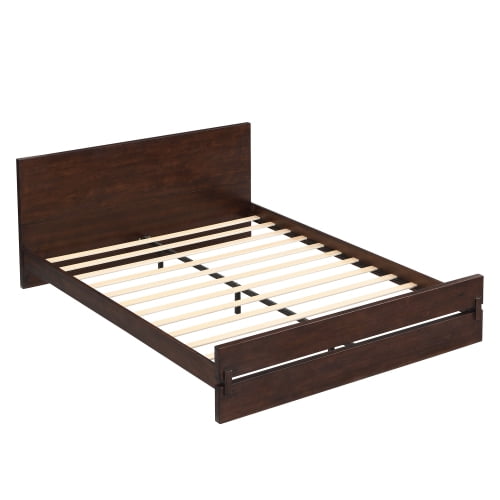 Euroco Wood Queen Size Platform Bed, Heavy-Duty Bamboo Bed Frame, Chocolate