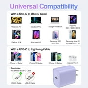 iPhone Charger - 2 Pack 20W PD USB C Wall Charger with 6ft Fast Charging Cable Compatible with iPhone 14/13/12/11 Purple