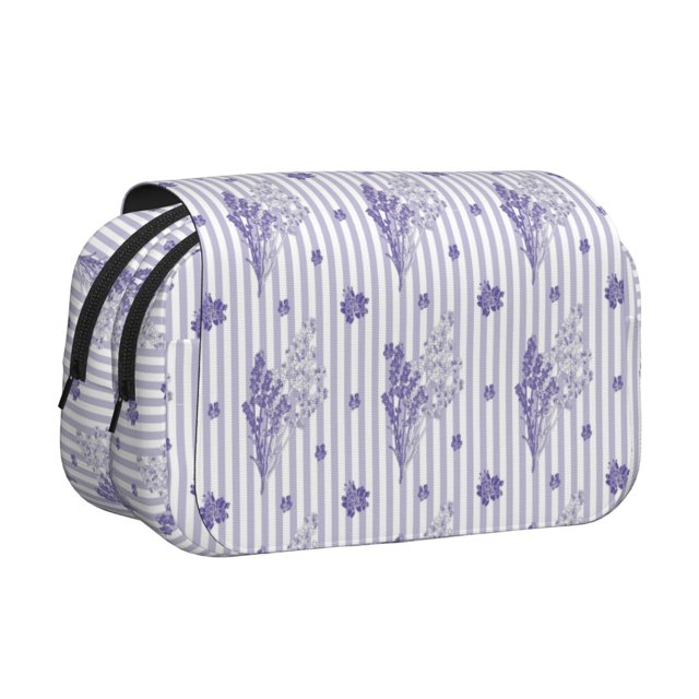 Disketp Bouquet and Lavender Flowers Estuche de Lápices de Doble Capa con Tapa Abatible y Cremallera, Organizador Escolar para Adolescentes y Adultos