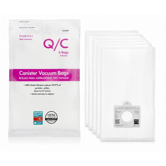 6 Pack 53292 Type Q/C HEPA Dust Bags for Kenmore Style 5055 20-50558 50557 53292 6 Pack Type Q HEPA Vacuum Bags for Canister Vacuums