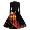 thumbnail image 3 of Kilaqueen Halloween Dresses for Women Long Sleeve Vintage Graphic Cocktail Party Dress Loose Fit Crew Neck Midi A Line Swing Dress, 3 of 3