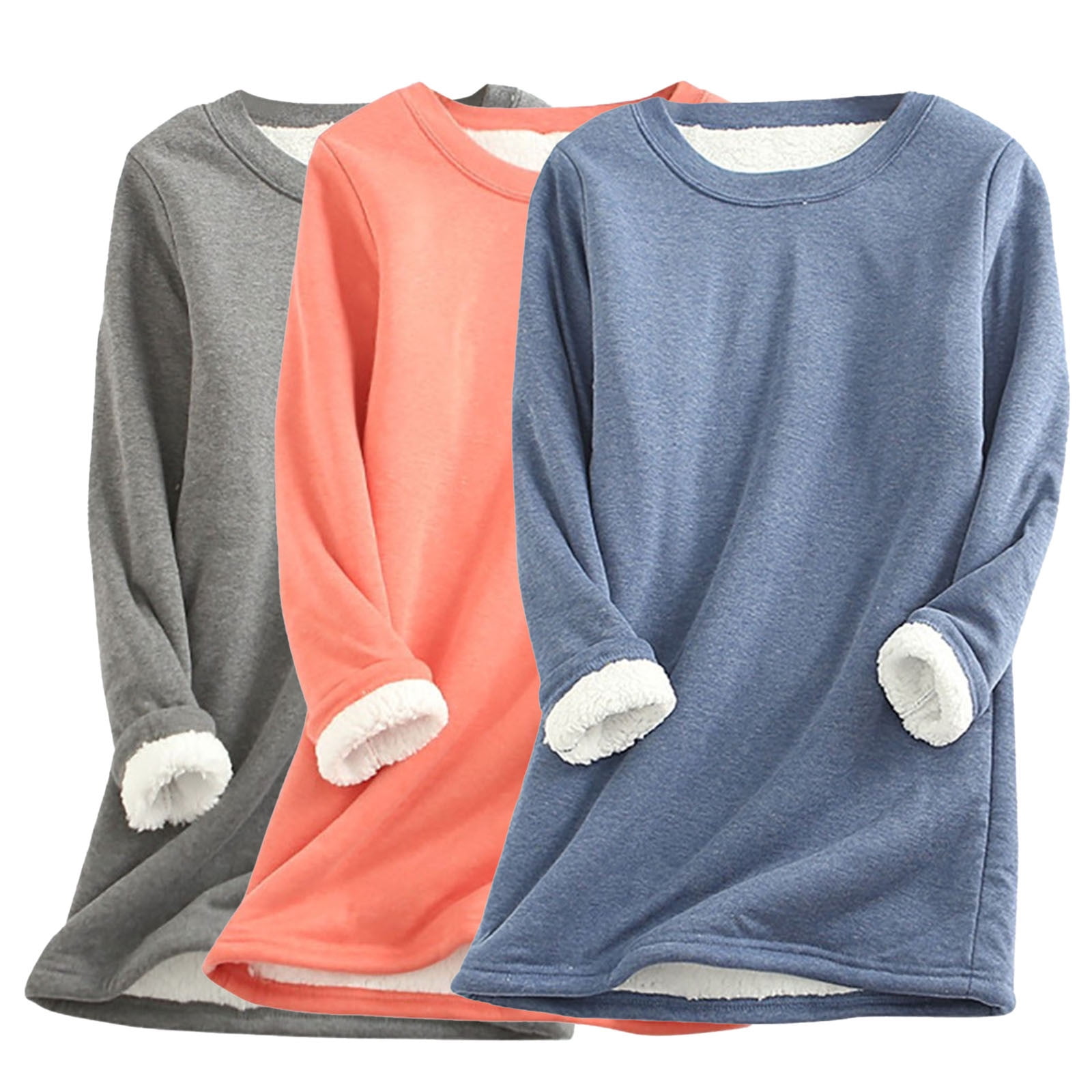 BSDJILFG 3 Pack Winter Basic Tees for Women Oversized Sweatshirts Crewneck Tops Wool Thicken Long Sleeve Midi Shirt Dress Loungewear New Trending Clothes ,S-5XL