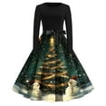 thumbnail image 2 of Christmas Dresses for Women Women's Christmas Printed Round Neck Big Hem Skirt Pleated Skirt Long Sleeved Dress with Christmas Tree Print for Holiday Party,Army Green,L, 2 of 5
