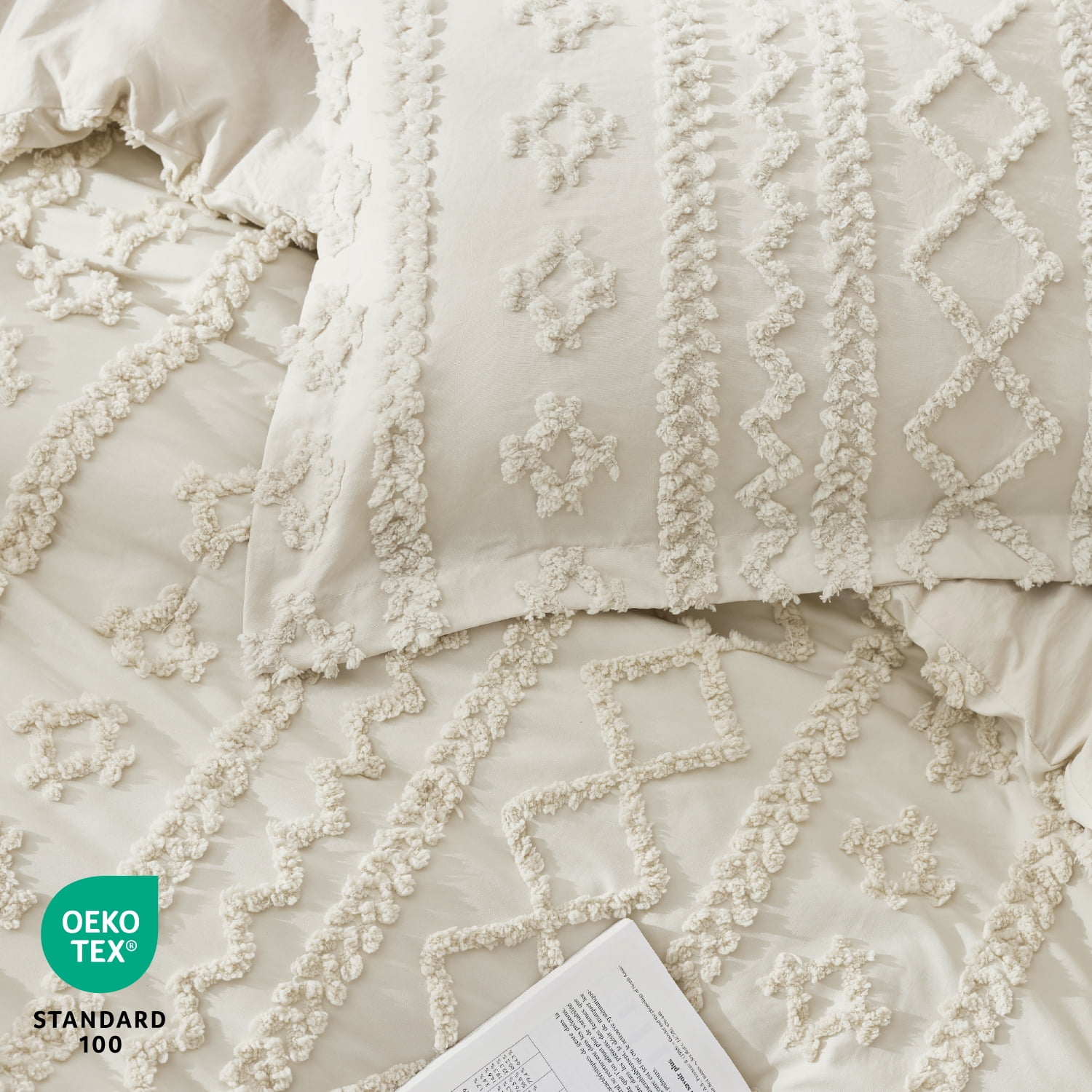U by Bedsure Tufted Boho Comforter Set Full, Beige, 3 Pieces Farmhouse Shabby Chic Embroidery Bed Set, Soft Jacquard Comforter for All Seasons